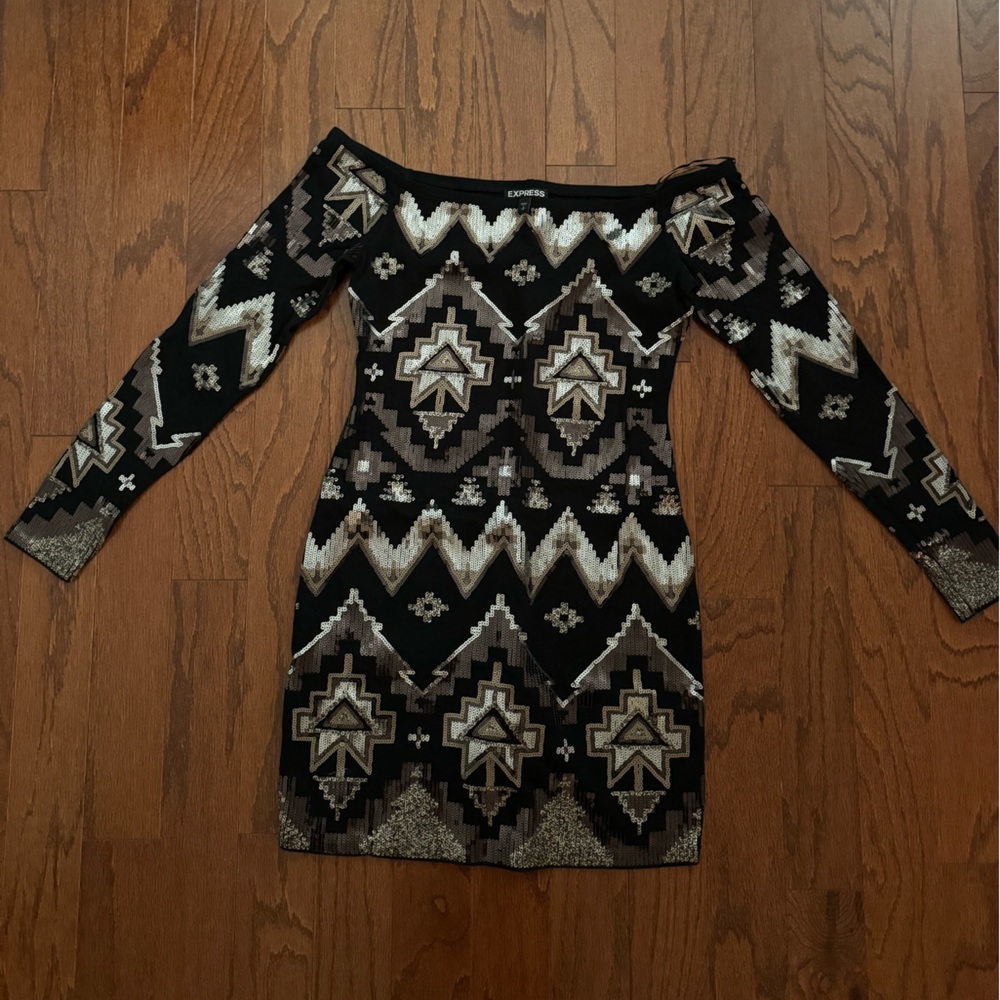 Express sequin off-shoulder dress